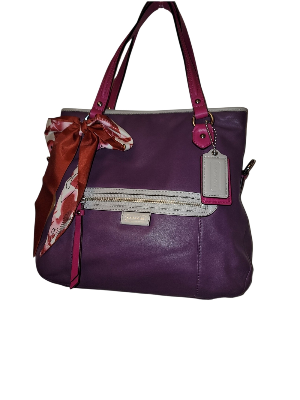 Coach Daisy Purple Leather Tote with Pink Trim